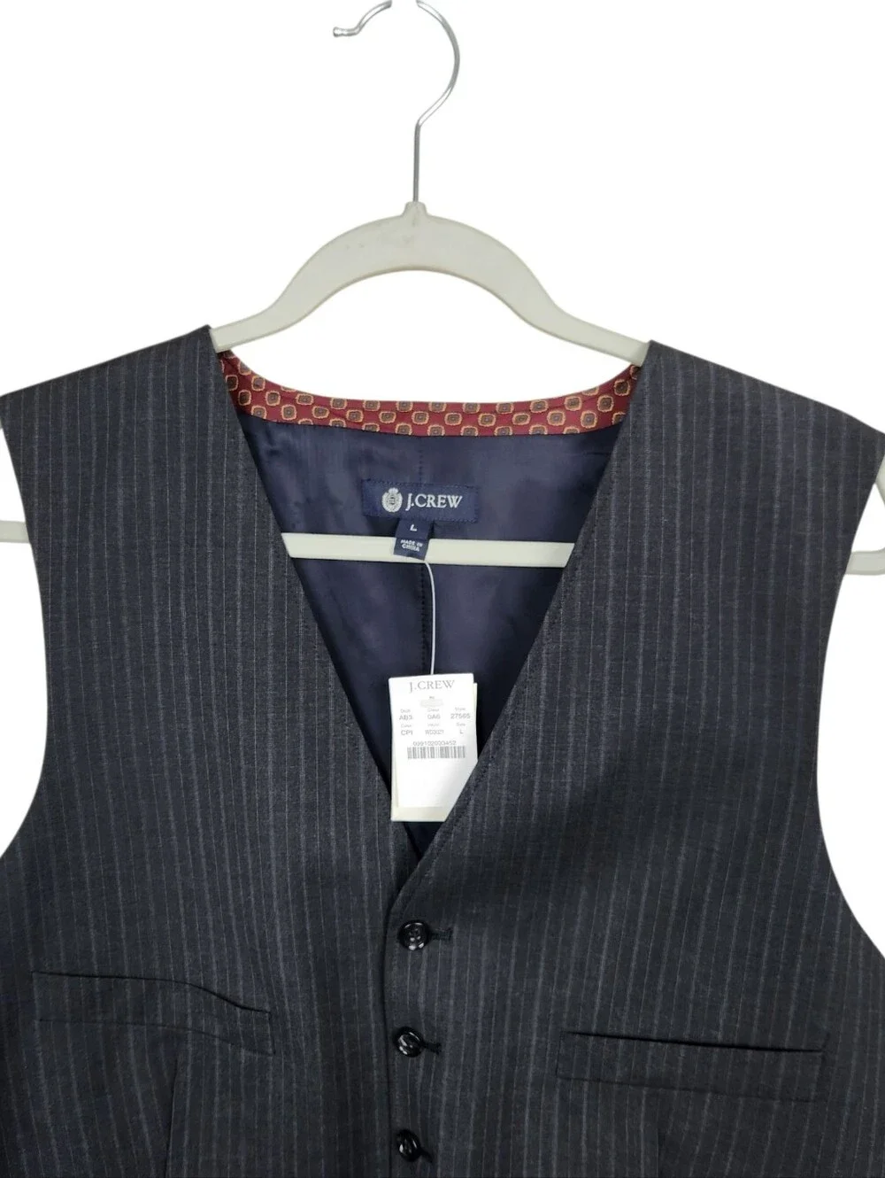 J. Crew Dark Grey Black Pinstripe Suit Vest NWT Wool 27565 Formal Mens Size L